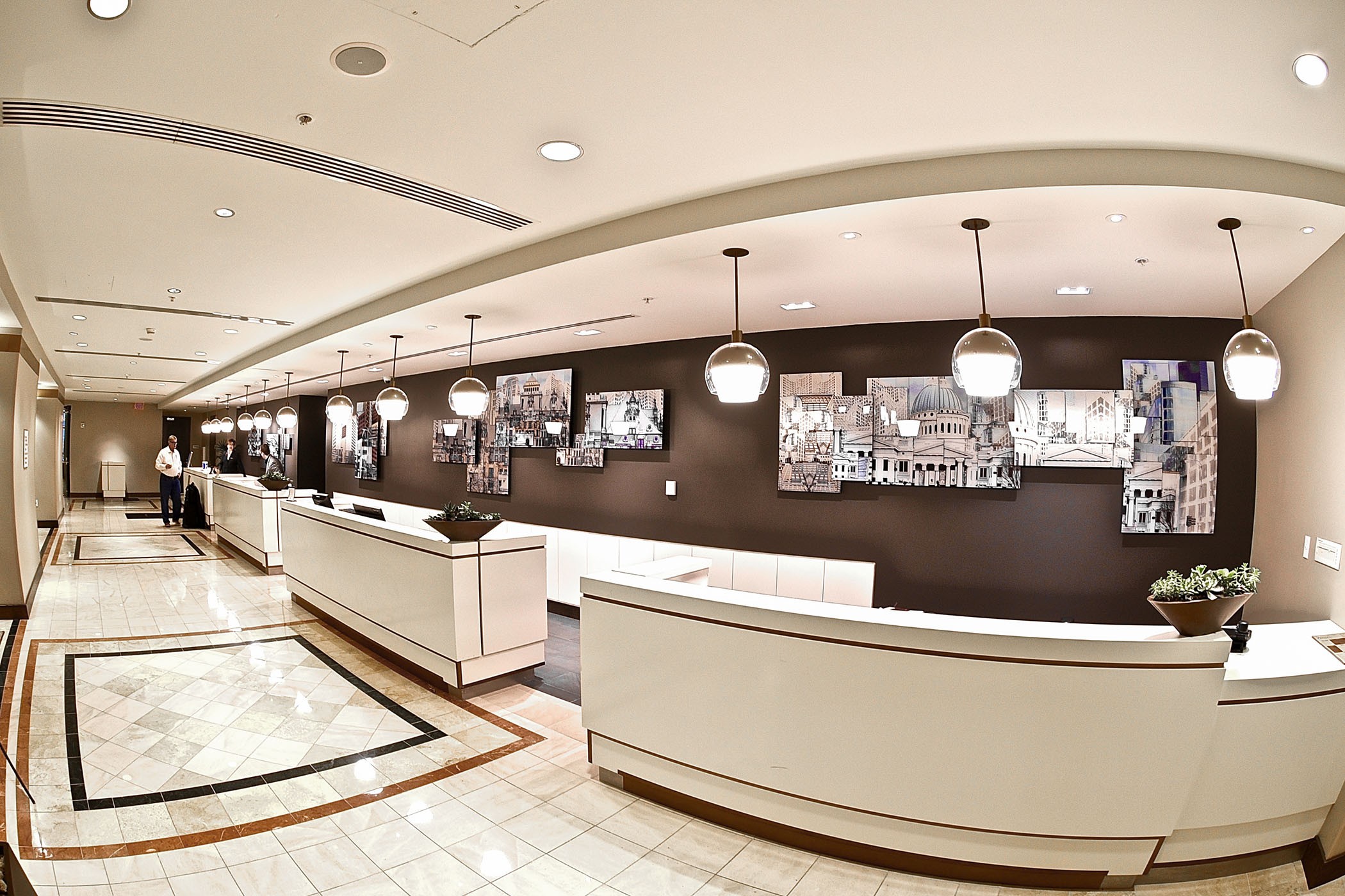 St. Louis Marriott Grand lobby, wide view of installed panels
