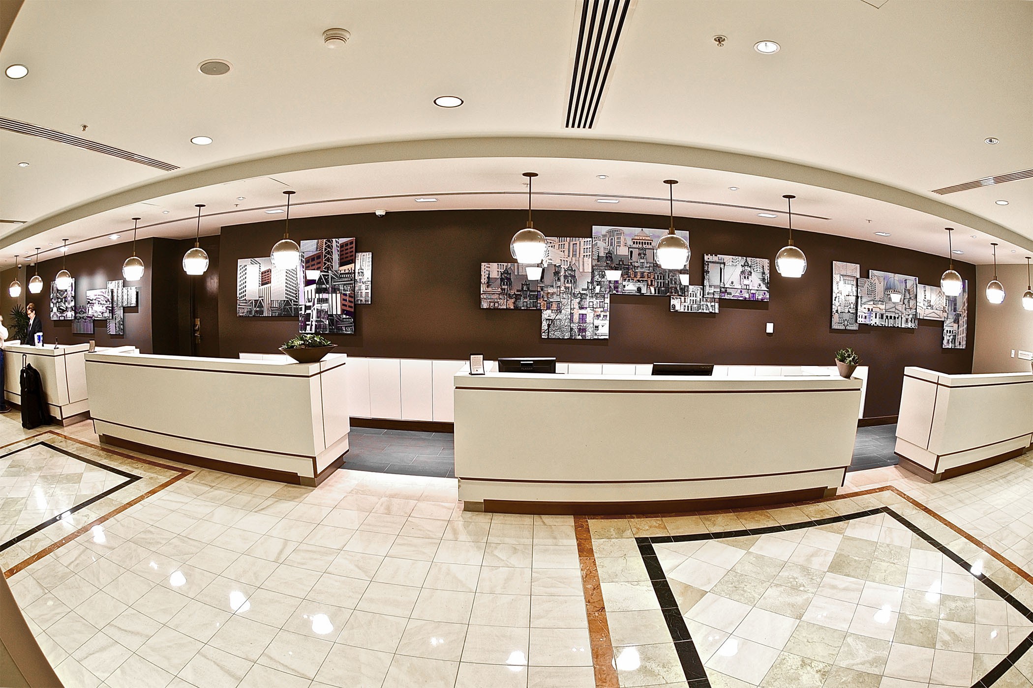 St. Louis Marriott Grand lobby, installed panels along the front desk wall