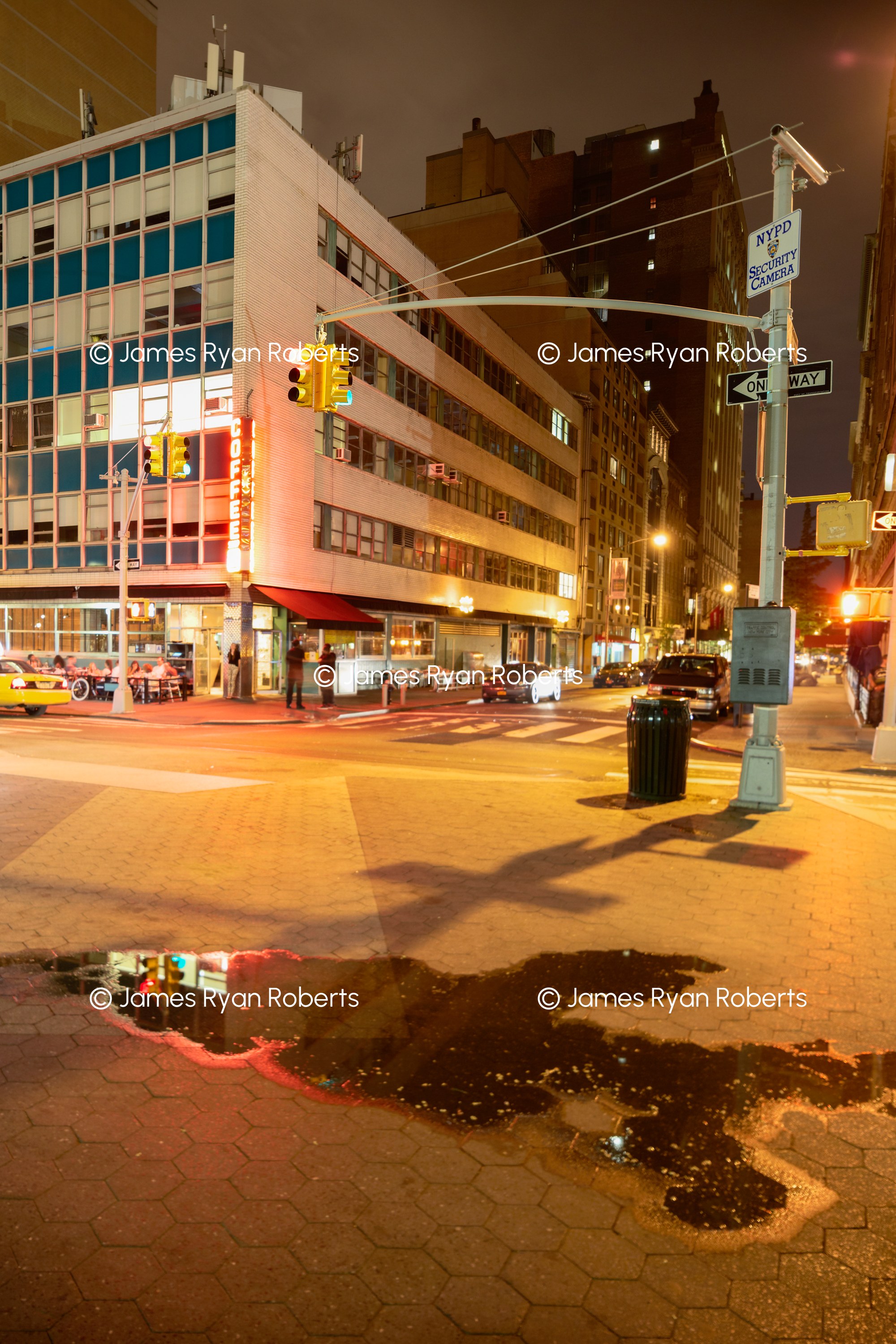 Puddle Reflection, Night Corner — New York City large-format fine art print