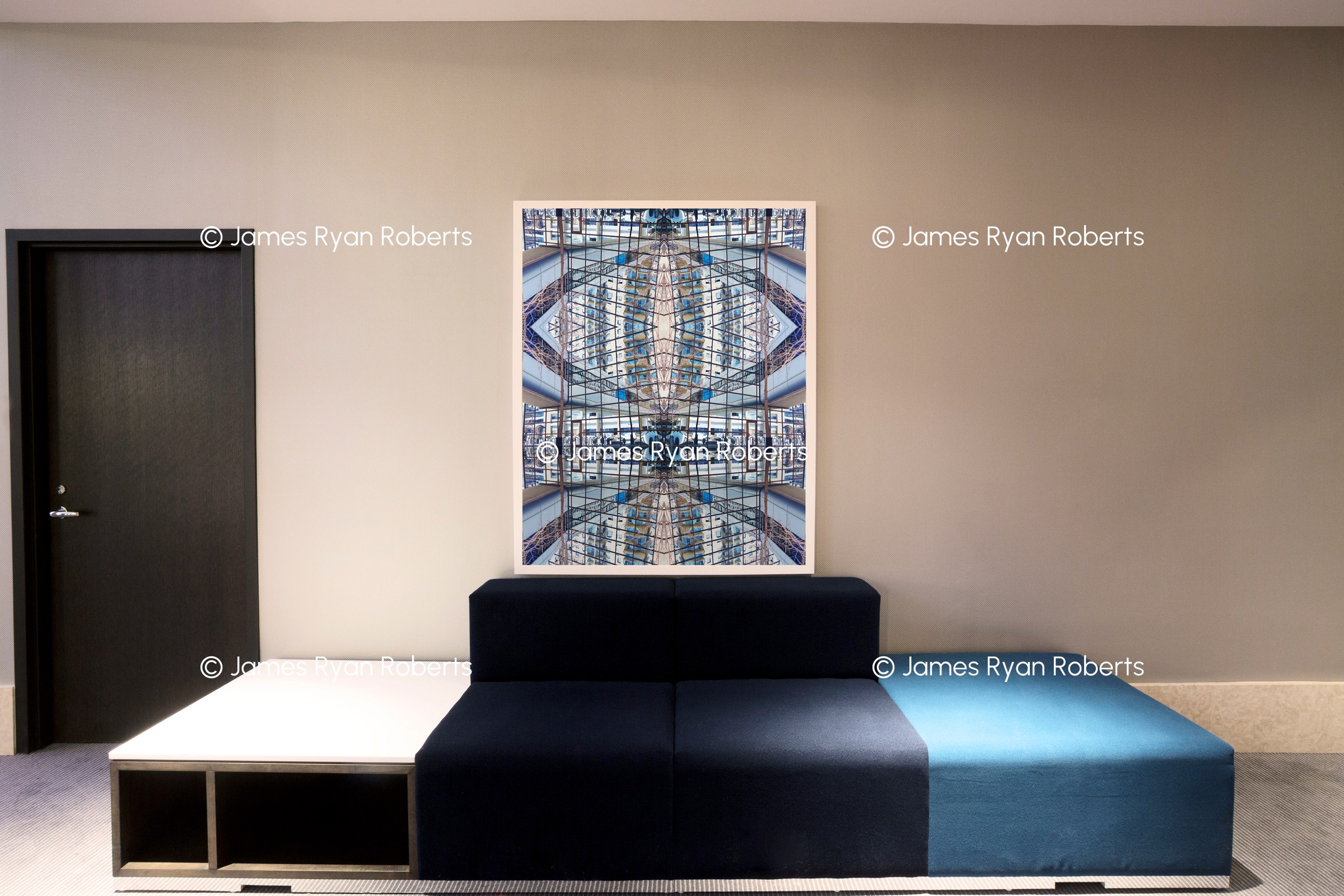 Radisson Blu Minneapolis lounge area — installed panel above the seating